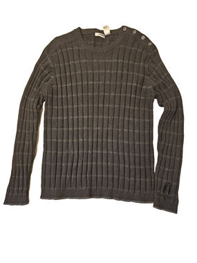 Claiborne Luxe Mens Size Large Black Ribbed Knit Sweater Wool Blend Striped Crew